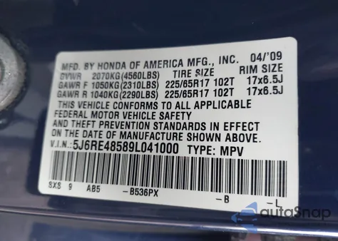 2009 Honda Cr-V Ex z USA, uszkodzony, nr VIN 5J6RE48589L041000